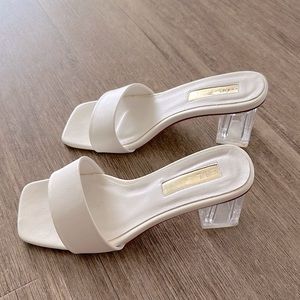 White sandal with acrylic block heel